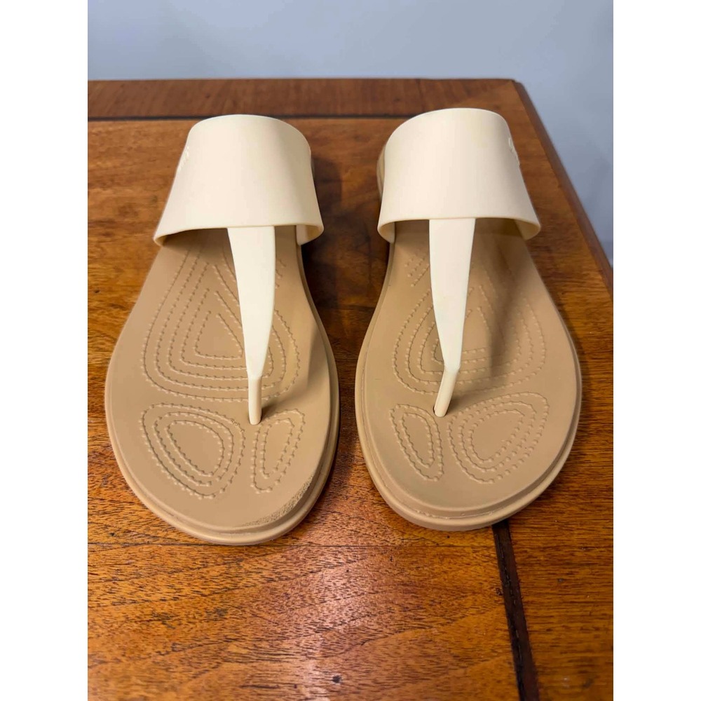 Crocs Serena Flip Sandals Womens 10 Cream Tan Thong Flat‎ Comfort 205468